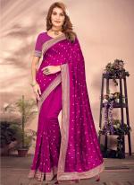 Vichitra Blooming Rani Pink Wedding Wear Embroidery Work Saree